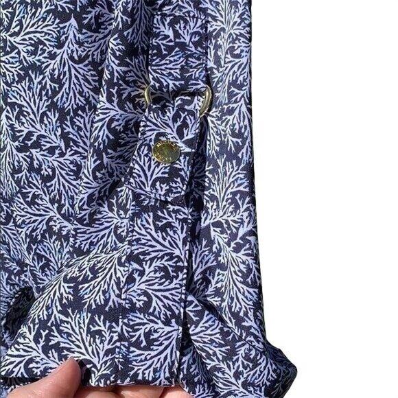 Michael Kors Womens Blouse Top Floral Silky V Neck Pullover Blue White Small - Picture 4 of 6